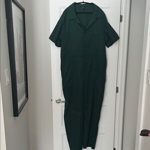 Cider Forest Green Short Sleeve Jumpsuit